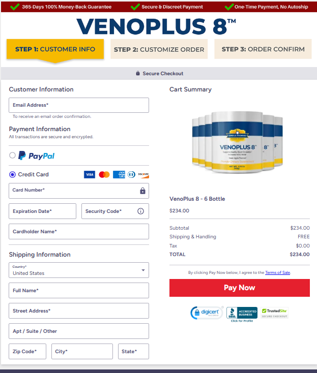 VenoPlus8 Official Website Secure Order Page